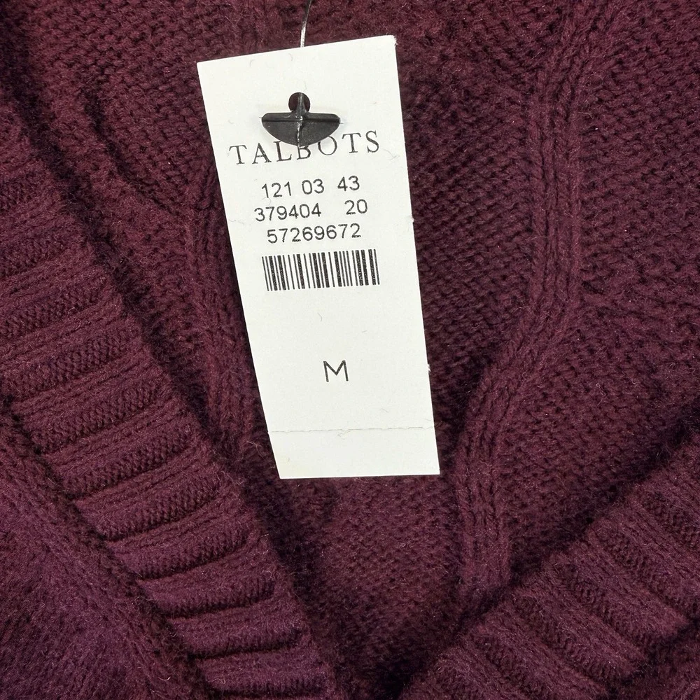 NWT TALBOTS CABLE KNIT V-NECK SWEATER VEST Rich Burgundy Gold Buttons Size M New - Picture 5 of 11